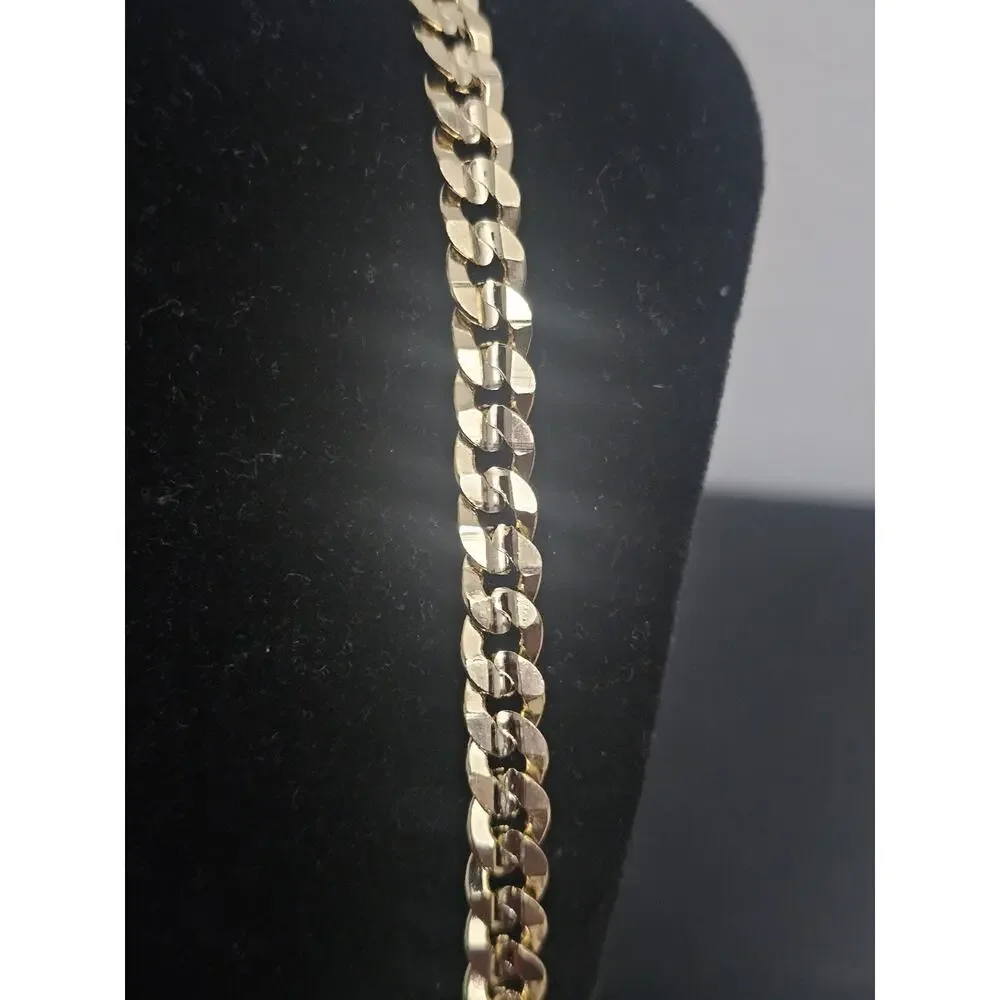 36in.14K Gold-Plated brass-7mm diamond cut Cuban Link Chain Necklace